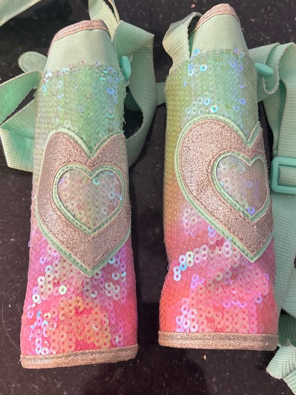 2 - JUSTICE "Heart” Sequin Insulate Water Bottle cover Holder Sleeve Sparkle